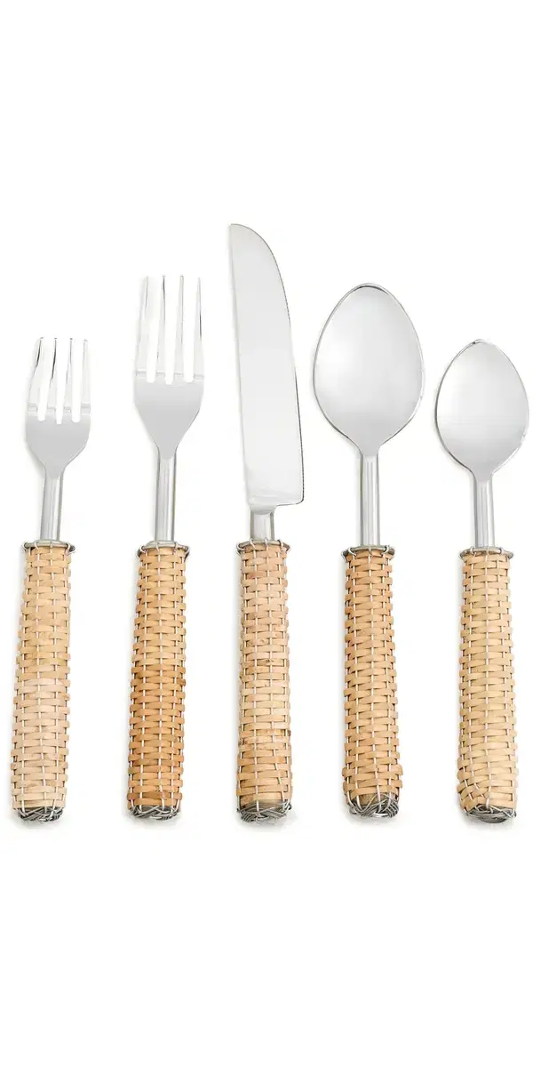 Les Ottomans Rattan Cutlery Set Light Brown/Steel One Size