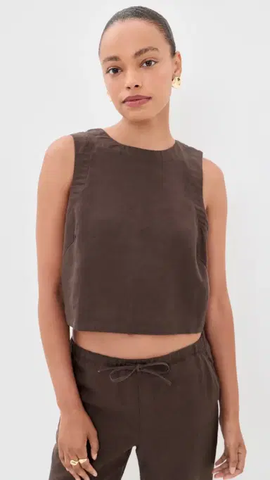 Marine Layer Quinn Linen Tank Chocolate L | Thumbnail 2