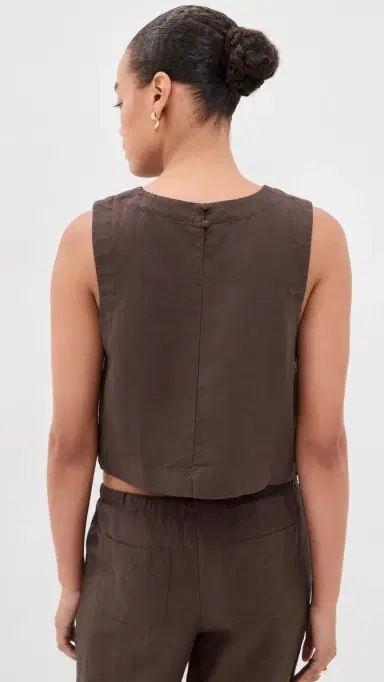 Marine Layer Quinn Linen Tank Chocolate L | Thumbnail 3