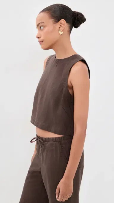 Marine Layer Quinn Linen Tank Chocolate L | Thumbnail 4