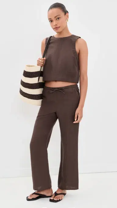 Marine Layer Quinn Linen Tank Chocolate L | Thumbnail 5