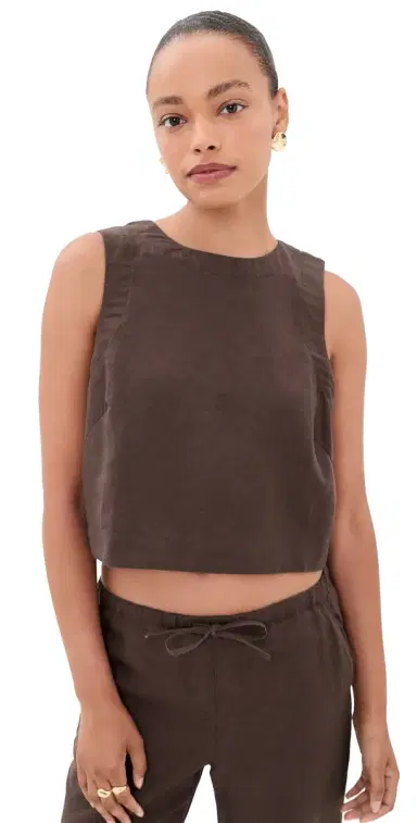 Marine Layer Quinn Linen Tank Chocolate L | Thumbnail 1