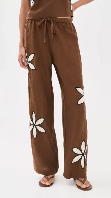 RAILS Emmie inen Pants Cocoa Floral Embroidery | Thumbnail 2 RAILS Emmie inen Pants Cocoa Floral Embroidery | Thumbnail 2