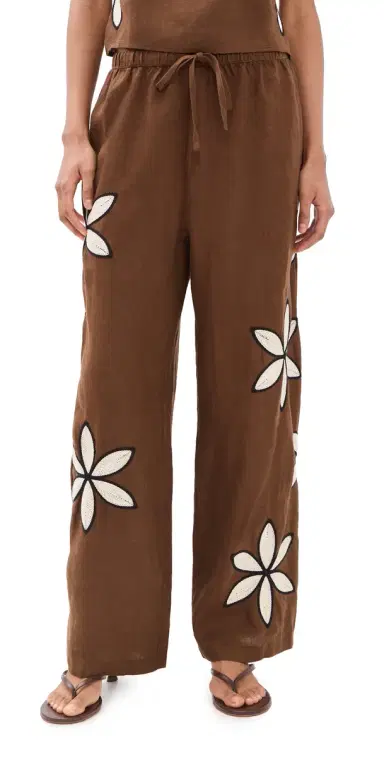RAILS Emmie inen Pants Cocoa Floral Embroidery | Thumbnail 1 RAILS Emmie inen Pants Cocoa Floral Embroidery | Thumbnail 1
