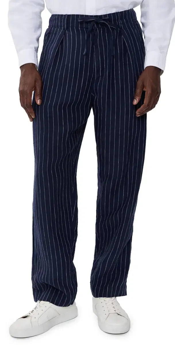 Original Label Striped Linen Pleated Relaxed Pants Navy White