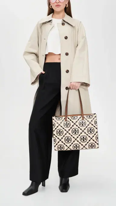 Tory Burch T Monogram Contrast Embossed Tote Black/White One Size | Thumbnail 3