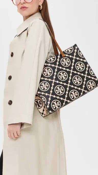 Tory Burch T Monogram Contrast Embossed Tote Black/White One Size | Thumbnail 4