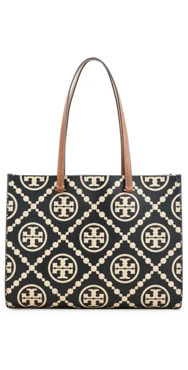 Tory Burch T Monogram Contrast Embossed Tote Black/White One Size | Thumbnail 1