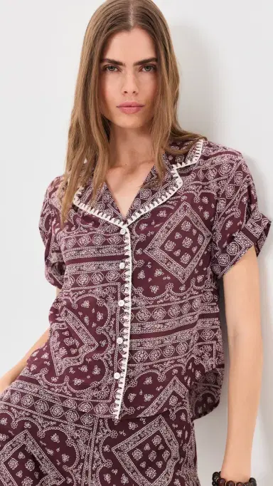 Veronica Beard Jean Ilene Button Down Shirt Raisin/Dove | Thumbnail 2 Veronica Beard Jean Ilene Button Down Shirt Raisin/Dove | Thumbnail 2