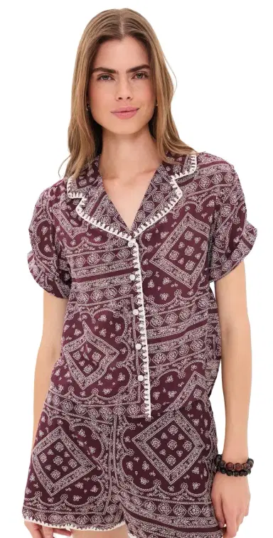 Veronica Beard Jean Ilene Button Down Shirt Raisin/Dove | Thumbnail 1 Veronica Beard Jean Ilene Button Down Shirt Raisin/Dove | Thumbnail 1