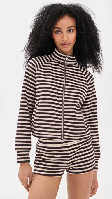LIONESS Bloom Knit Jacket Beige Chocolate Stripe | Thumbnail 2 LIONESS Bloom Knit Jacket Beige Chocolate Stripe | Thumbnail 2