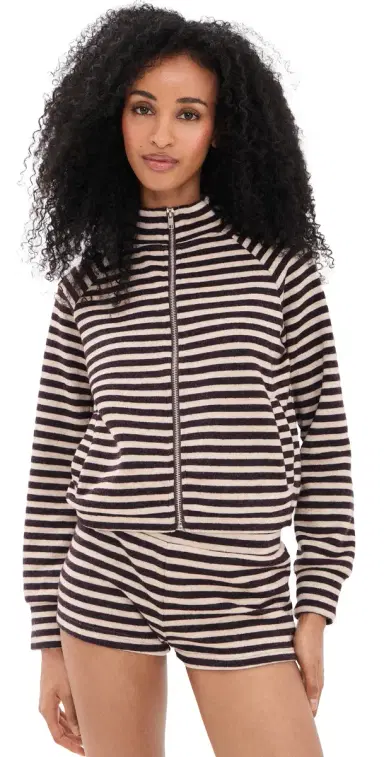 LIONESS Bloom Knit Jacket Beige Chocolate Stripe | Thumbnail 1 LIONESS Bloom Knit Jacket Beige Chocolate Stripe | Thumbnail 1