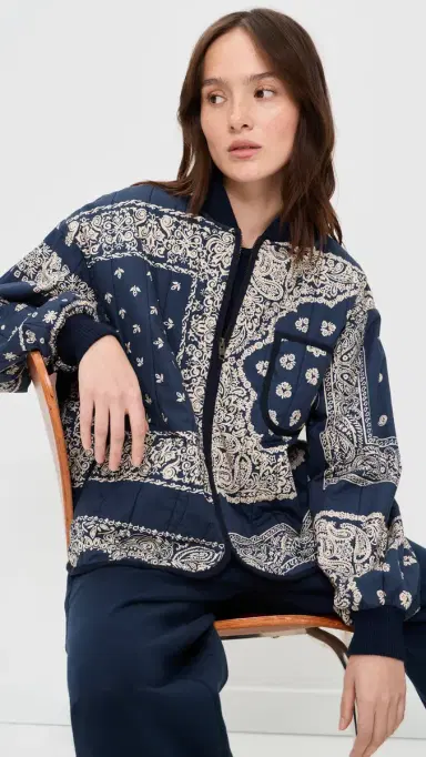 The Great. THE GREAT. The Quilted Bomber Jacket Navy Bandana Print 2 | Thumbnail 2 The Great. THE GREAT. The Quilted Bomber Jacket Navy Bandana Print 2 | Thumbnail 2
