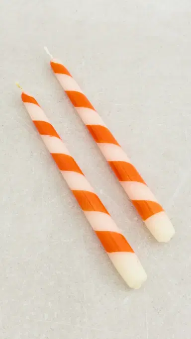 Les Ottomans Striped Candles Set Orange/White One Size | Thumbnail 2