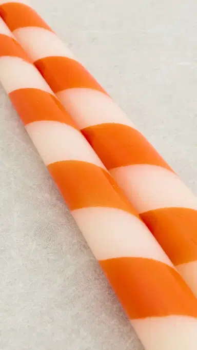 Les Ottomans Striped Candles Set Orange/White One Size | Thumbnail 4
