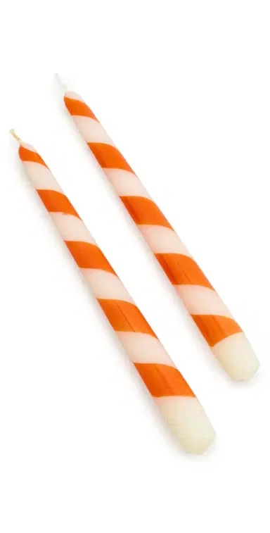 Les Ottomans Striped Candles Set Orange/White One Size | Thumbnail 1