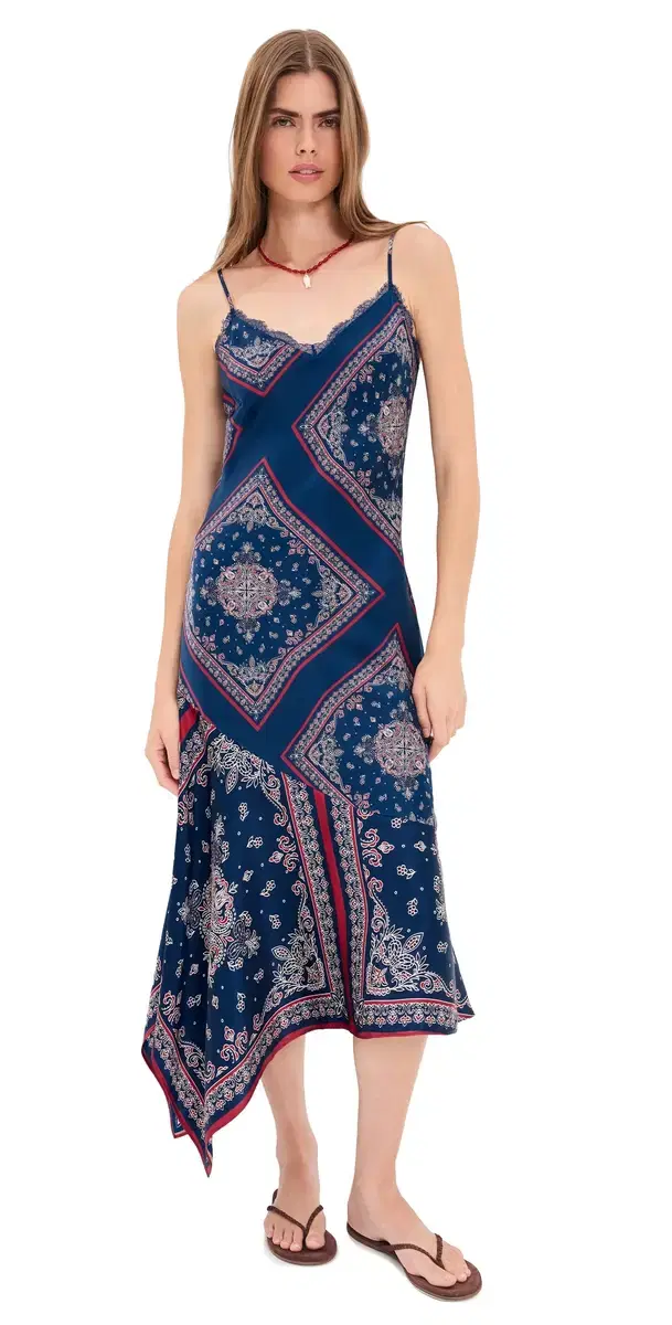 CAMI NYC Becky Lace Trim ilk Dress Mariner's Bandana