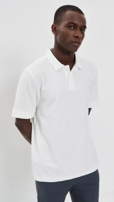 Rhone Casual Seersucker Polo Top White Onyx | Thumbnail 2