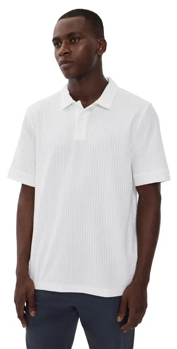 Rhone Casual Seersucker Polo Top White Onyx