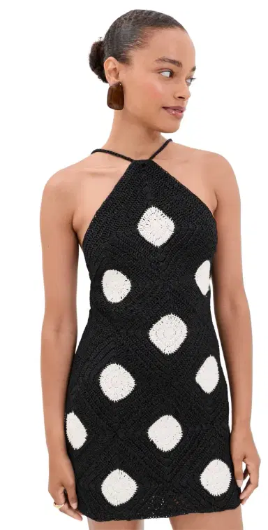 SIMONMILLER Kit Crochet Mini Dress Black/acadamia Polka Dot | Thumbnail 1 SIMONMILLER Kit Crochet Mini Dress Black/acadamia Polka Dot | Thumbnail 1