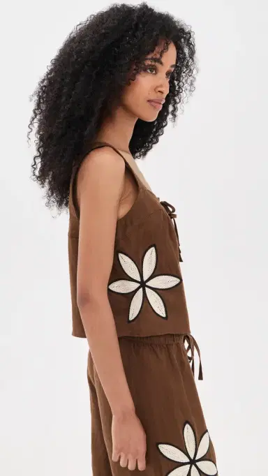 RAILS Calais Linen Blouse Cocoa Floral Embroidery L | Thumbnail 4