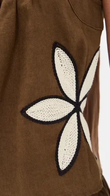 RAILS Calais Linen Blouse Cocoa Floral Embroidery L | Thumbnail 6