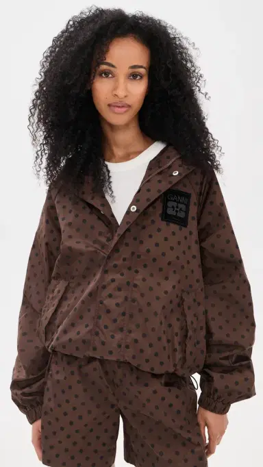 GANNI Printed Flyweight Nylon Jacket Chicory Coffee | Thumbnail 2