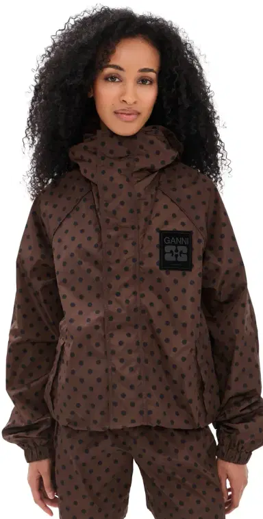 GANNI Printed Flyweight Nylon Jacket Chicory Coffee | Thumbnail 1