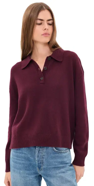 Anine Bing Lee Polo Sweater Fig | Thumbnail 1 Anine Bing Lee Polo Sweater Fig | Thumbnail 1