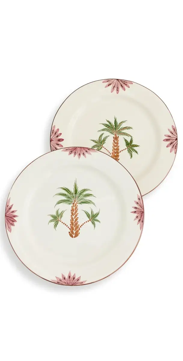 LES OTTOMANS Tree Hand Painted Ceramic Charger Plate Set Green/Brown/Pink