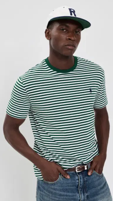Polo Ralph Lauren Classic Fit Striped Crewneck Tee New Forest/White | Thumbnail 2