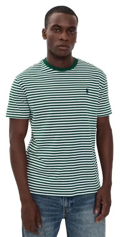 Polo Ralph Lauren Classic Fit Striped Crewneck Tee New Forest/White | Thumbnail 1