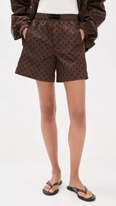 Ganni Printed Flyweight Nylon Boxer Shorts Chicory Coffee | Thumbnail 2