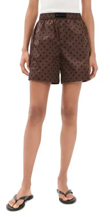 Ganni Printed Flyweight Nylon Boxer Shorts Chicory Coffee | Thumbnail 1