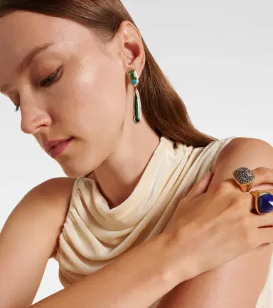 Marina B Quarta 18kt gold drop earrings with diamonds and gemstones | Thumbnail 3