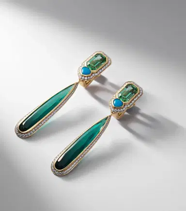 Marina B Quarta 18kt gold drop earrings with diamonds and gemstones | Thumbnail 5