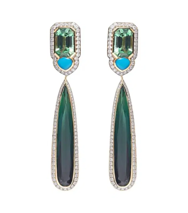 Marina B Quarta 18kt gold drop earrings with diamonds and gemstones
