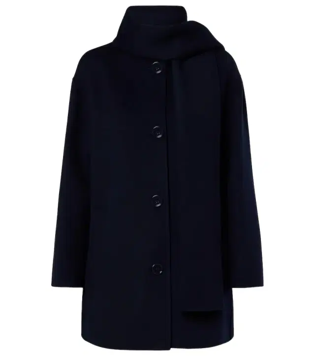 Scarf-detail virgin wool coat