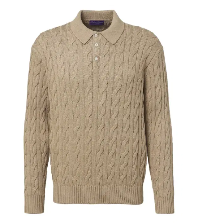 Cable-knit cotton and silk polo sweater
