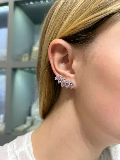 Wish Fine Jewelry 2.12ct Pink Sapphire Diamond 18K Gold Climber Earrings | Thumbnail 2
