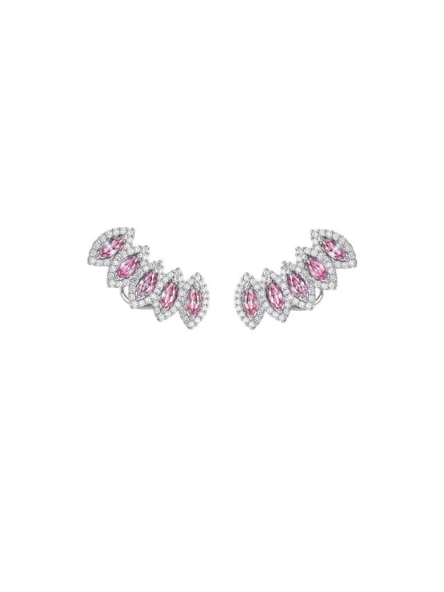 Wish Fine Jewelry 2.12ct Pink Sapphire Diamond 18K Gold Climber Earrings