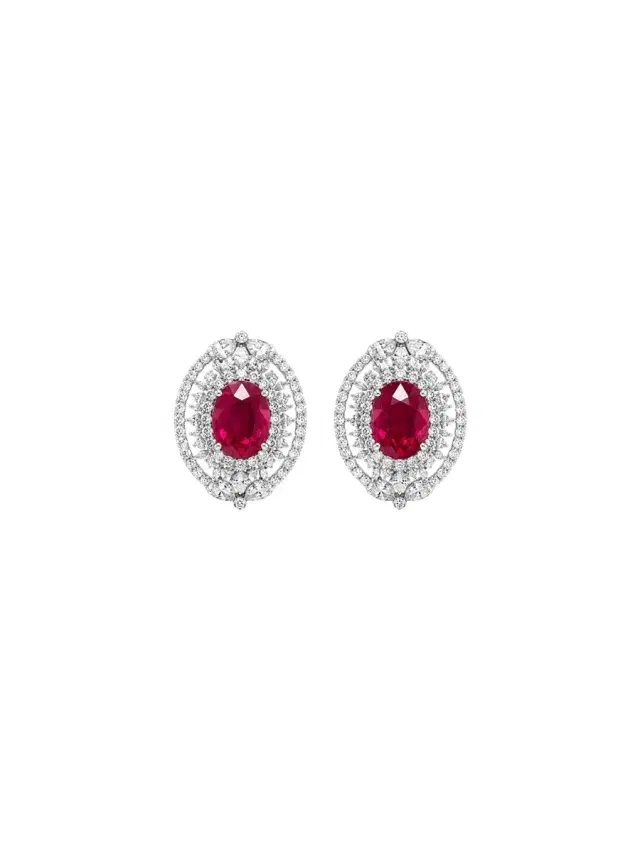 Wish Fine Jewelry 4.01ct Ruby Diamond 18K Gold Halo Earrings