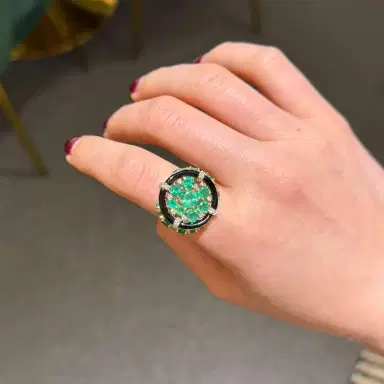 Wish Fine Jewelry 7.19ct Diamond Emerald Onyx 18K Gold Cocktail Ring | Thumbnail 2