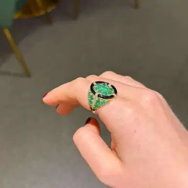 Wish Fine Jewelry 7.19ct Diamond Emerald Onyx 18K Gold Cocktail Ring | Thumbnail 3