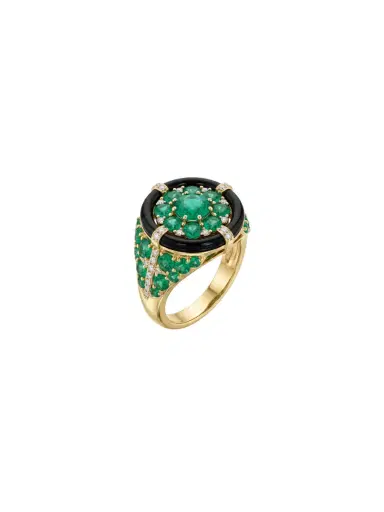Wish Fine Jewelry 7.19ct Diamond Emerald Onyx 18K Gold Cocktail Ring | Thumbnail 1