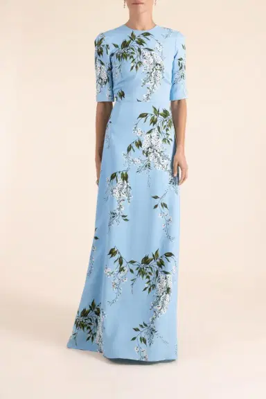 MONIQUE LHUILLIER Short Sleeve Floral Gown | Thumbnail 2