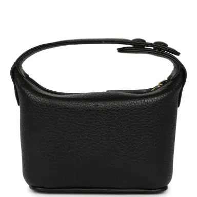 Chanel Chanel Micro Top Handle Round Hobo Pouch Black Grained Calfskin Gold Hardware | Thumbnail 4