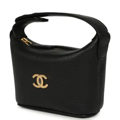 Chanel Chanel Micro Top Handle Round Hobo Pouch Black Grained Calfskin Gold Hardware | Thumbnail 5