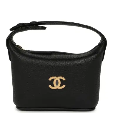 Chanel Chanel Micro Top Handle Round Hobo Pouch Black Grained Calfskin Gold Hardware | Thumbnail 1