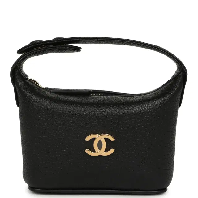 Chanel Chanel Micro Top Handle Round Hobo Pouch Black Grained Calfskin Gold Hardware